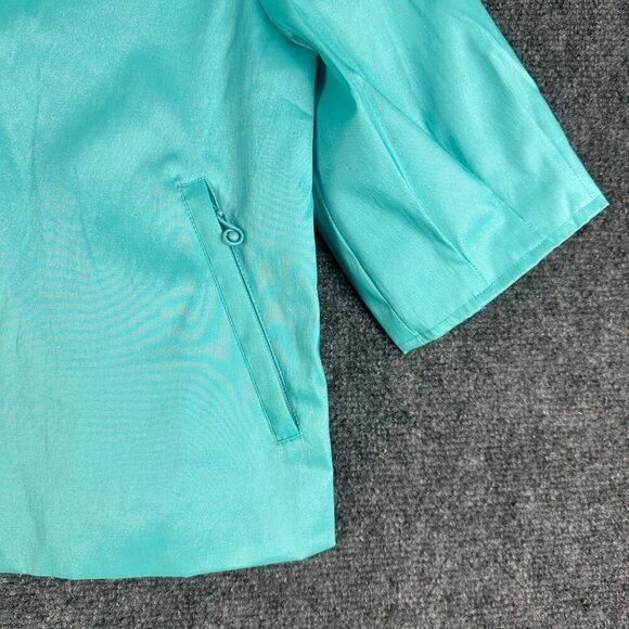 Samuel Dong Top Womens Medium Blue Button Up Peter Pan Collar 3/4 Sleeve Pockets - Picture 2 of 6